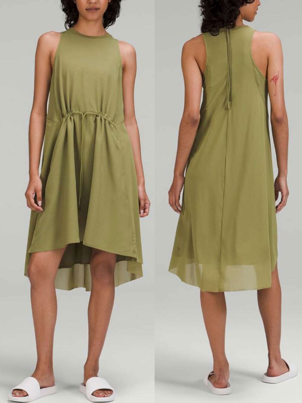 Lululemon Women’s Mesh Overlay High Neck Dress in Bronze Green 4